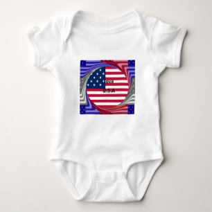 I Love U.S.A. Swirl: Patriotic Heart Art Print Baby Bodysuit