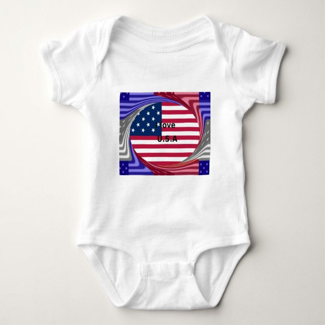 I Love U.S.A. Swirl: Patriotic Heart Art Print  Baby Bodysuit (Front)