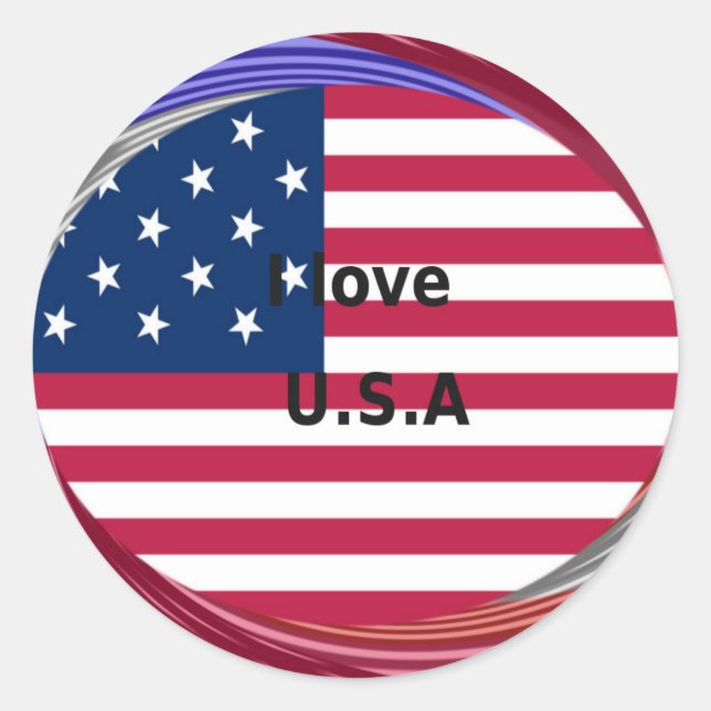 I Love U.S.A. Swirl: Patriotic Heart Art Print  Classic Round Sticker (Front)