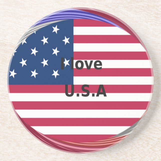 I Love U.S.A. Swirl: Patriotic Heart Art Print  Coaster (Front)