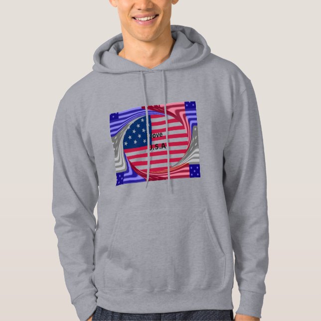 I Love U.S.A. Swirl: Patriotic Heart Art Print  Hoodie (Front)