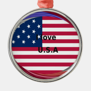 I Love U.S.A. Swirl: Patriotic Heart Art Print  Metal Tree Decoration