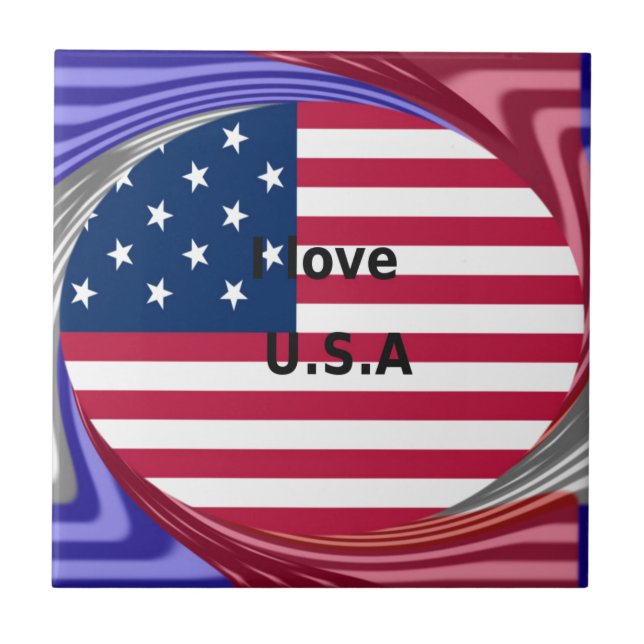 I Love U.S.A. Swirl: Patriotic Heart Art Print  Tile (Front)