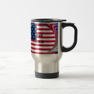 I Love U.S.A. Swirl: Patriotic Heart Art Print Travel Mug