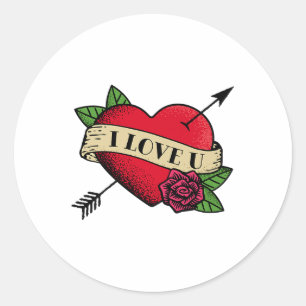 I Love U Tattoo Premium _1  Classic Round Sticker