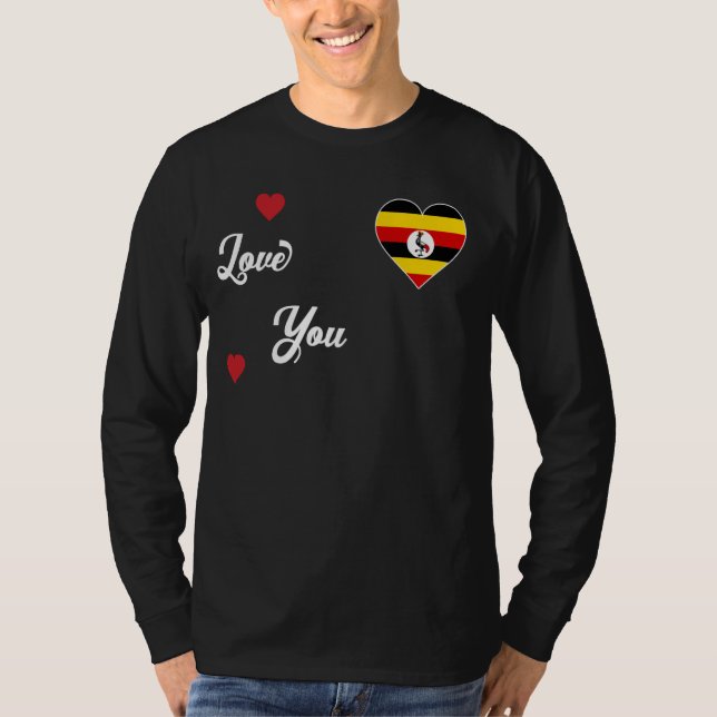 I Love Uganda With Uganda Flag In a Heart Ugandan  T-Shirt (Front)