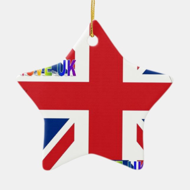 I Love UK Art Print Ceramic Tree Decoration (Front)