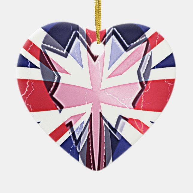 "I Love UK" Art Print Ceramic Tree Decoration (Front)