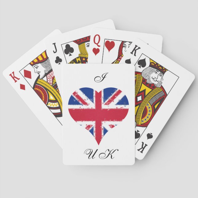I Love UK Distressed Heart Flag Playing Cards (Back)