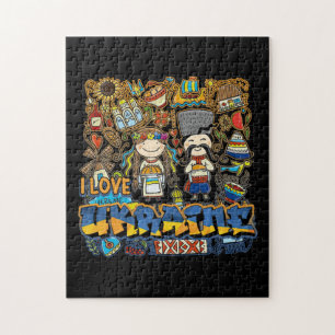 I love Ukraine Doodle with Ukrainian Flag Jigsaw Puzzle