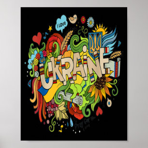 I love Ukraine Doodle with Ukrainian Flag Pray for Poster