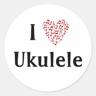 I Love Ukulele Red Heart of Music Notes Classic Round Sticker