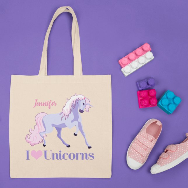 I Love Unicorns Pretty Personalized Unicorn Tote Bag (Creator Uploaded)