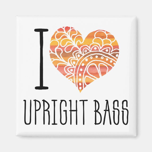 I Love Upright Bass Orange Mandala Heart Magnet (Front)