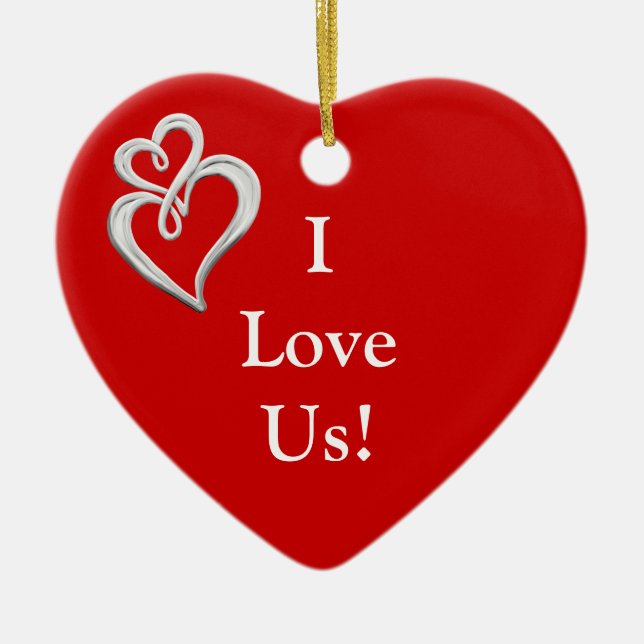 I Love Us Heart Onament Ceramic Tree Decoration (Front)