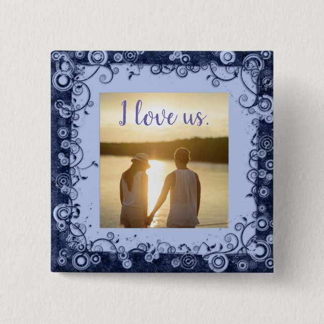 I Love Us Photo Purple Frame Square Button (Front)