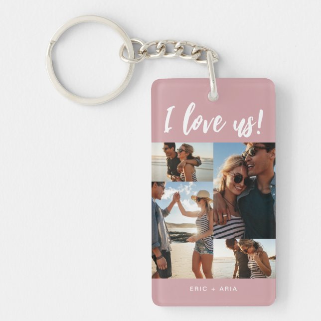I love us Script Names Photo Collage Pink Key Ring (Front)
