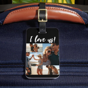 I love us Script Photo Collage Black Luggage Tag
