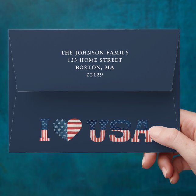 I Love USA 4th Of July Return Address Envelope (Hand)