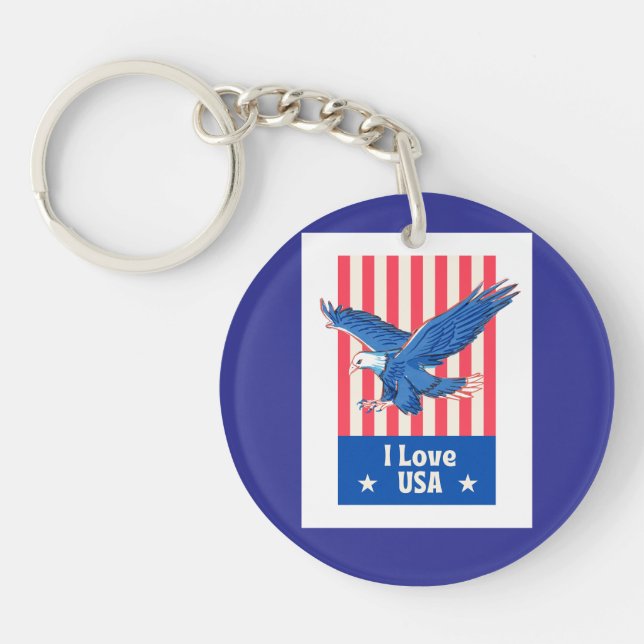 "I Love USA" Eagle Flag Design Key Ring (Front)