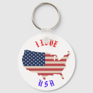 I Love Usa Flag America Key Chain