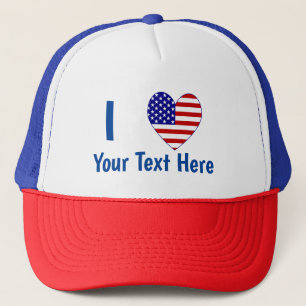 I Love (USA Flag Heart) Your Blue Text Trucker Hat