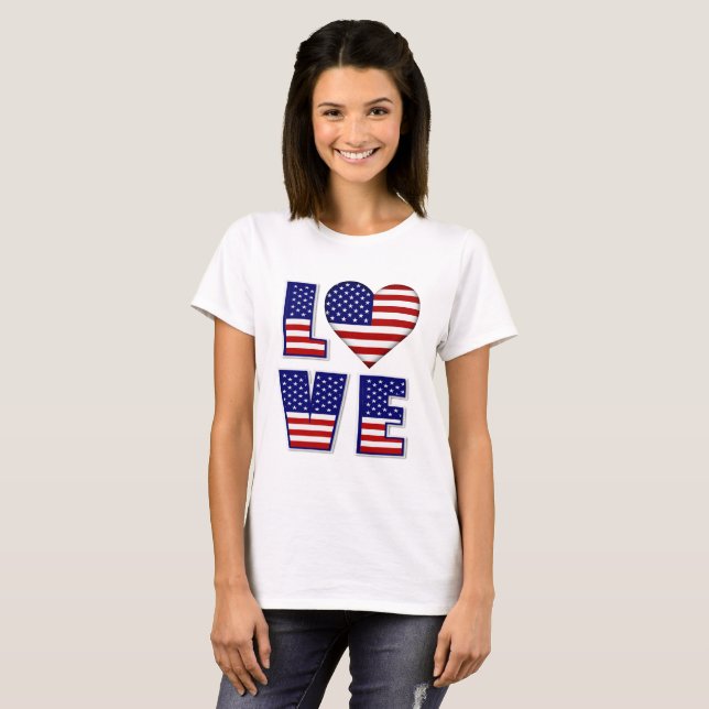 I Love USA Heart American Flag Quote Womens T-Shirt (Front Full)