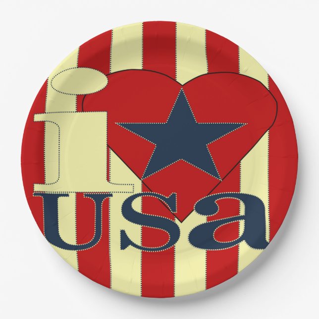 I Love USA Paper Plate (Front)