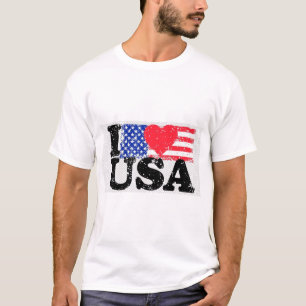 I Love USA Patriotic American Flag Heart Men's T-S T-Shirt