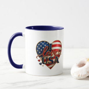 I Love USA Patriotic Heart American Flag Mug