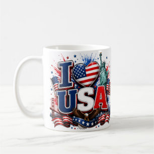 I Love USA Patriotic Soccer Fan Mug American Fla