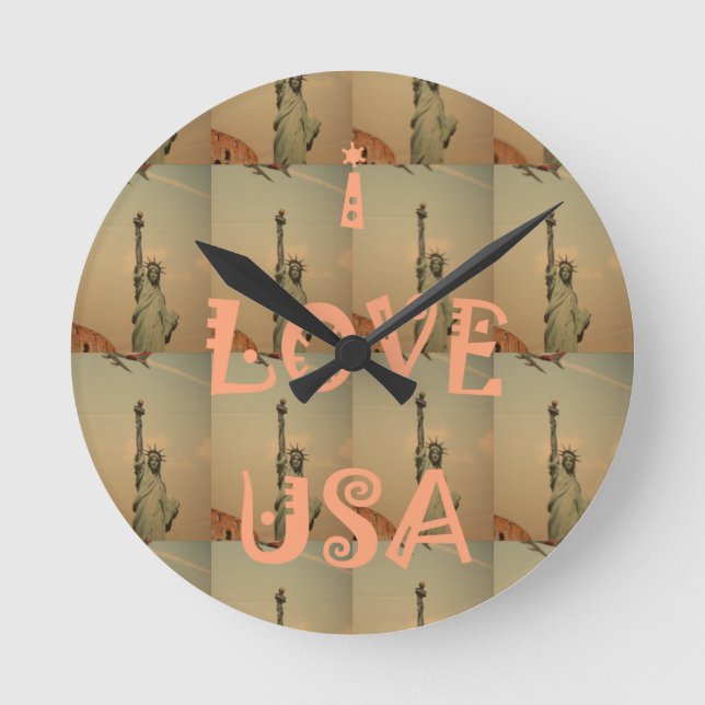 I Love USA Round Clock (Front)
