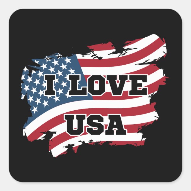I Love USA Square Sticker (Front)