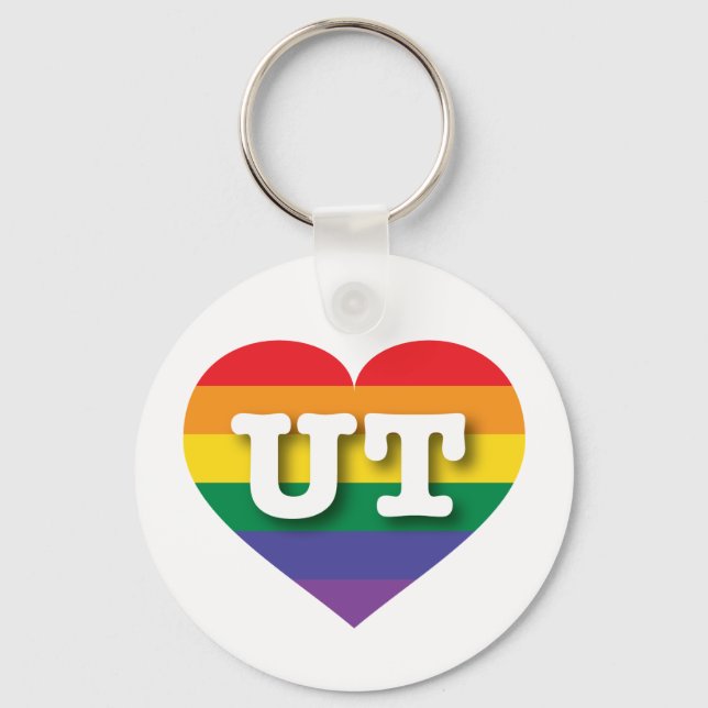 I Love Utah Rainbow Heart Key Ring (Front)