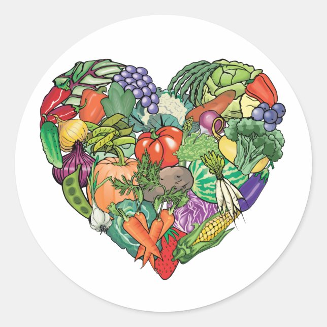 I Love Veggies Classic Round Sticker (Front)