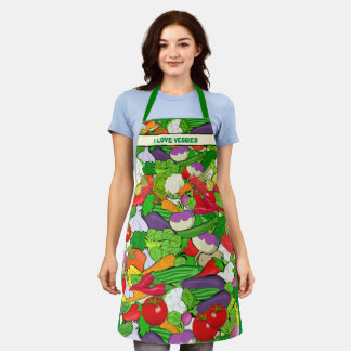 I LOVE VEGGIES Colorful Vegetables Apron