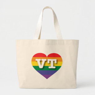 I Love Vermont Rainbow Heart Large Tote Bag