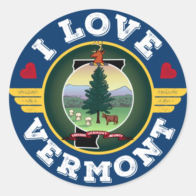 I Love Vermont State Flag and Map Classic Round Sticker (Front)