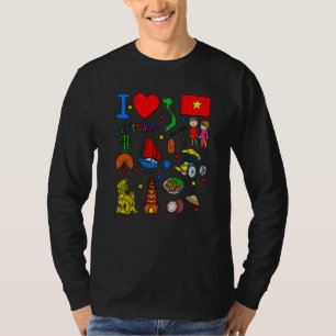 I love Vietnam Hand drawn Vietnamese Landmarks fla T-Shirt