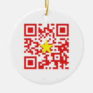 I Love Vietnam (Tôi Yêu Việt Nam) Flag QR Code Ceramic Tree Decoration