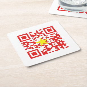 I Love Vietnam (Tôi Yêu Việt Nam) Flag QR Code Square Paper Coaster