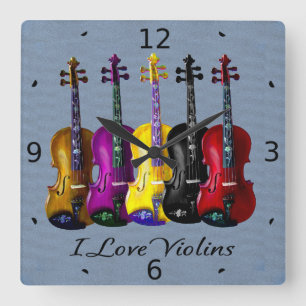 I LOVE VIOLINS-2 SQUARE WALL CLOCK