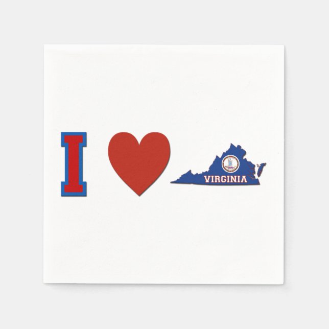 I Love Virginia Heart State Flag Paper Party Napkin (Front)