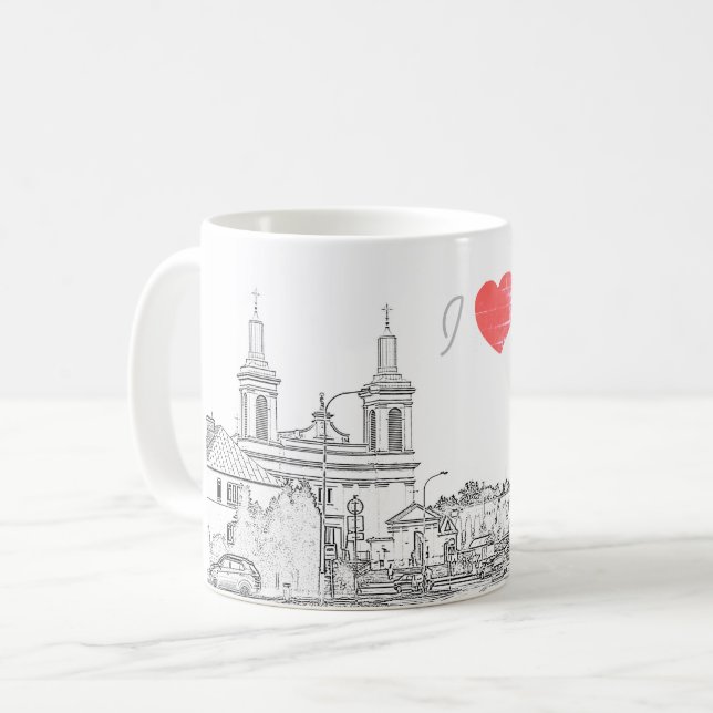 I Love Volkovysk Belarus Architecture Cathedral Coffee Mug (Front Left)
