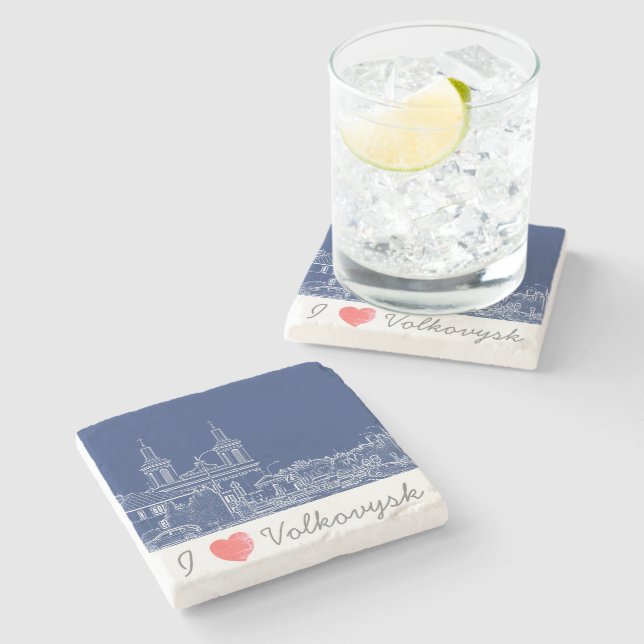 I Love Volkovysk Belarus Architecture Cathedral  Stone Coaster (Side)