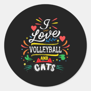 I Love Volleyball And Cats - Volleyball Gifts For Classic Round Sticker