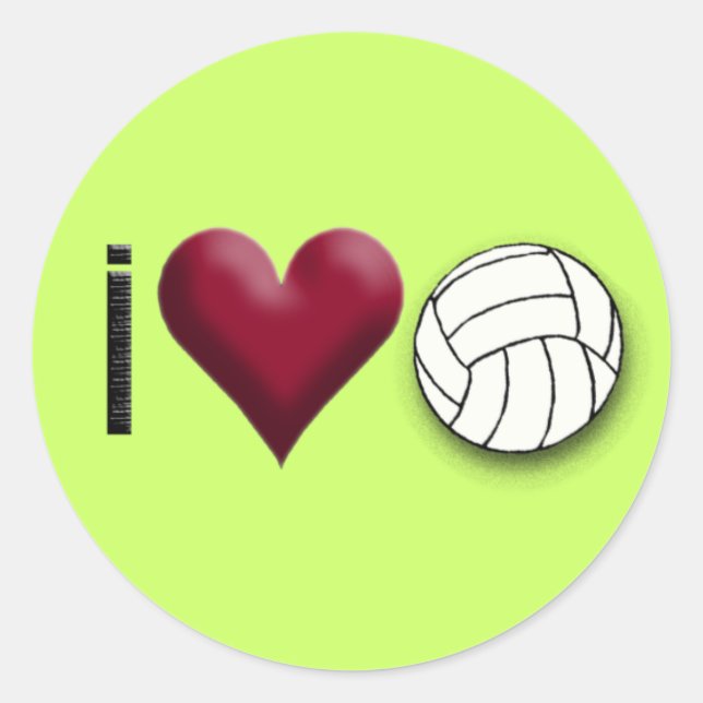 i love volleyball classic round sticker (Front)