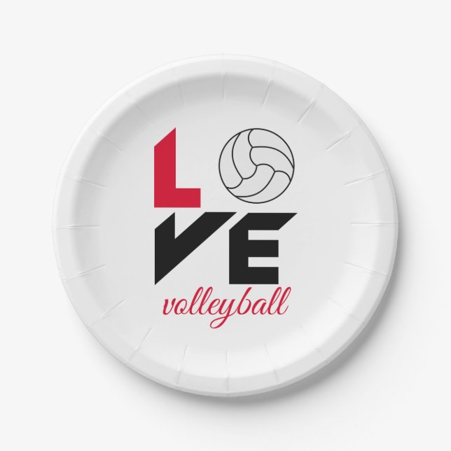 I Love volleyball Paper Plate (Front)