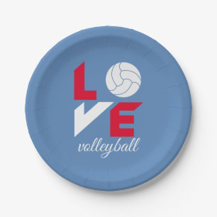 I Love volleyball Paper Plate