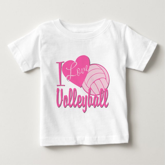I Love Volleyball Pink Baby T-Shirt (Front)